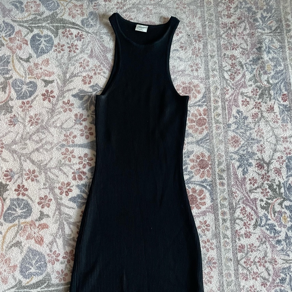 Abercrombie & Fitch Halter Top Black Ribbed Midi Dress, Size S